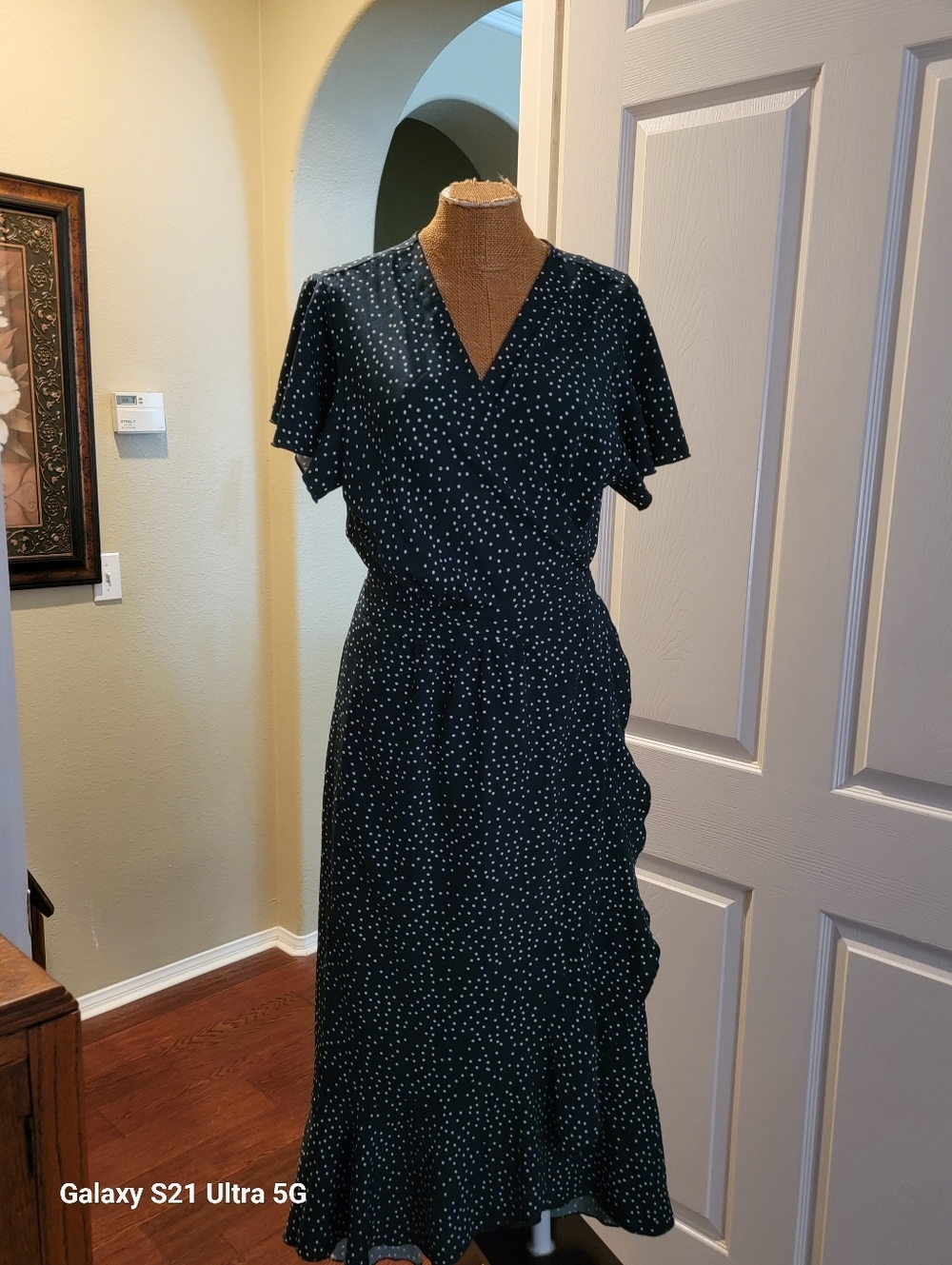 Hunter Green Polka Dot Maxi Dress with Ruffle Hem